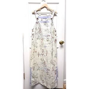 Carole Anderson California Dress Vintage Linen Floral Pinafore Jumper USA Size M